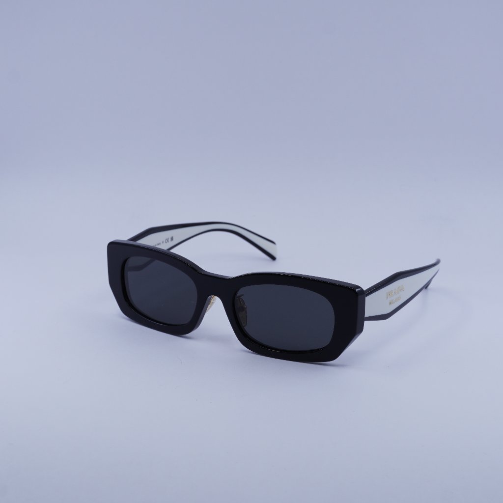 Prada Prb05sf 09q08z Sunglasses Black Rectangle Frame, Dark Grey Lenses